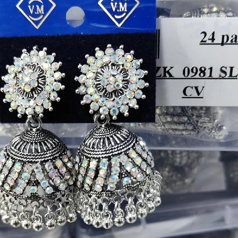 Designer drop earrings for women-VM Imitation Oxidised Plated Austrian Stone Jhumki Earrings