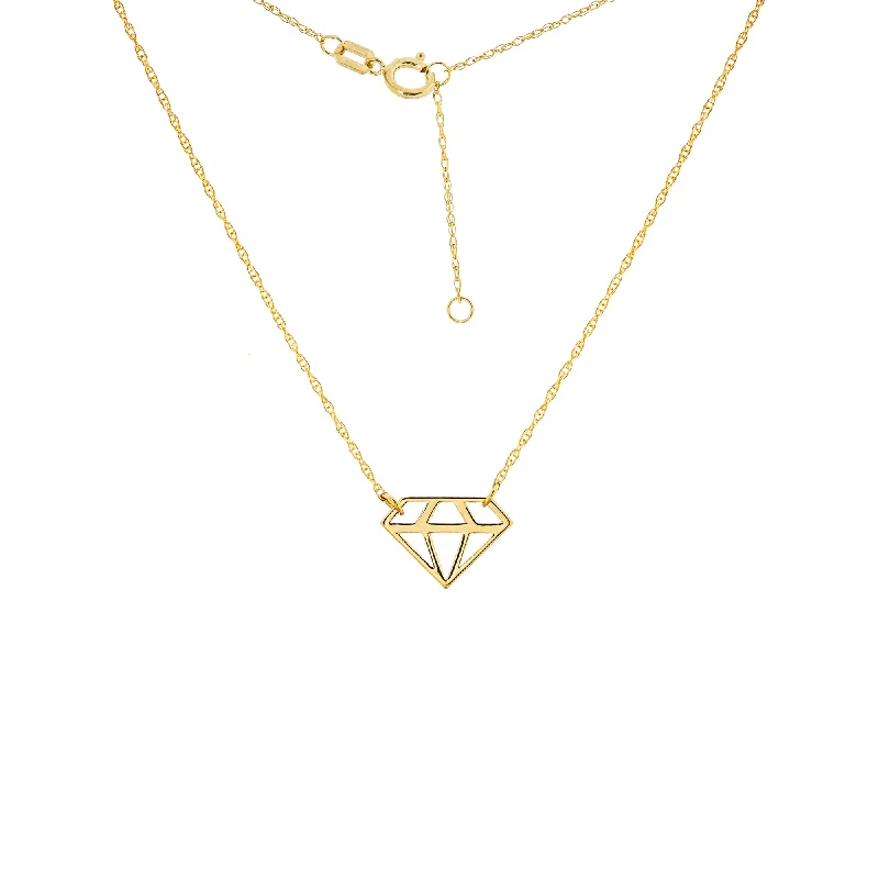 Personalized pendant necklace for women-14K Yellow Gold Cut-Out Diamond Shaped Pendant Necklace by Midas Chain