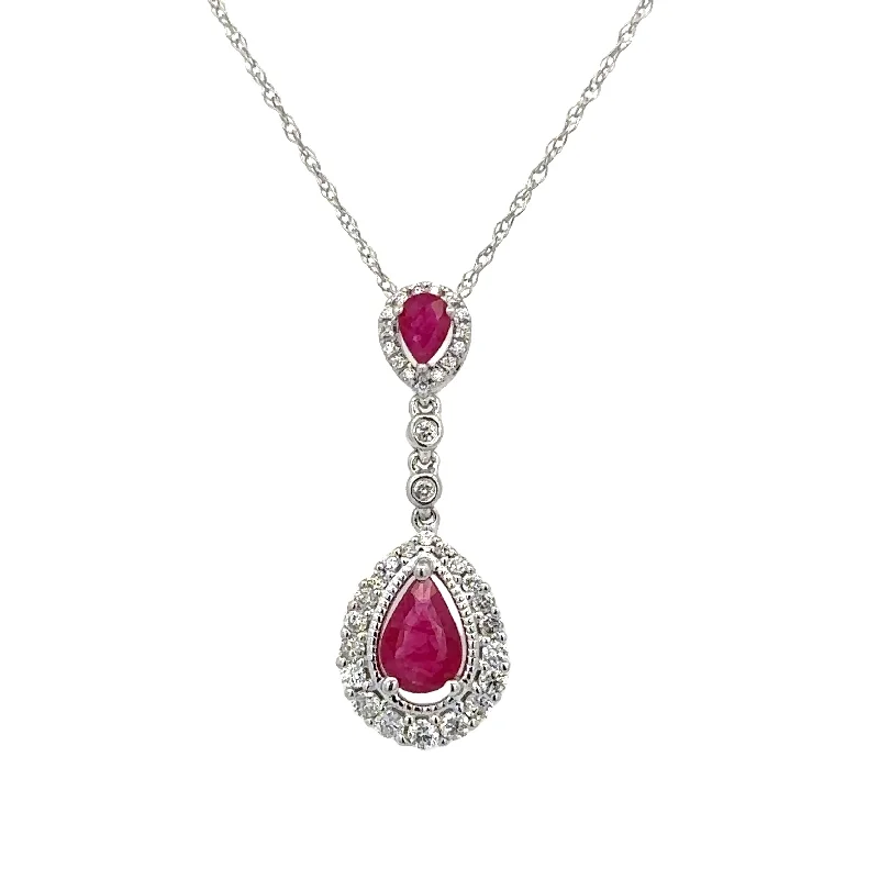 Sapphire necklace for women-Ruby and Diamond Pendant in White Gold