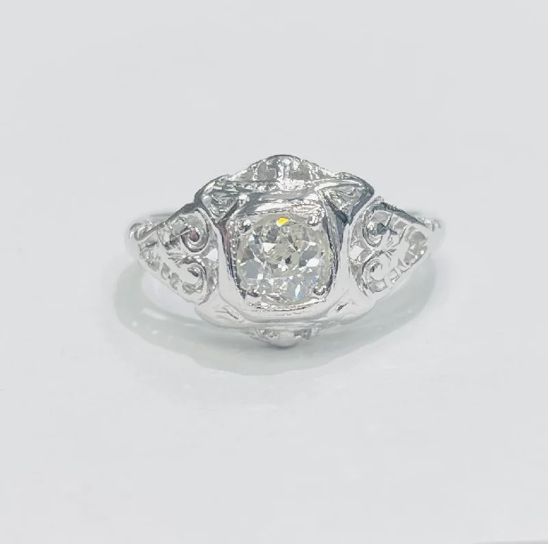 Affordable vintage engagement rings for women-Vintage Mine Cut Diamond Filigree Ring