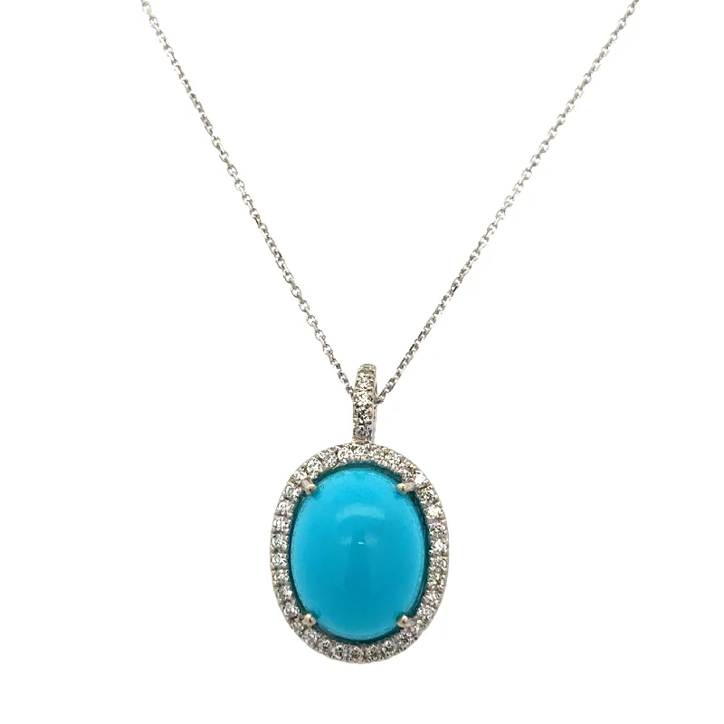 Personalized pendant necklace for women-Turquoise and Diamond Pendant in White Gold