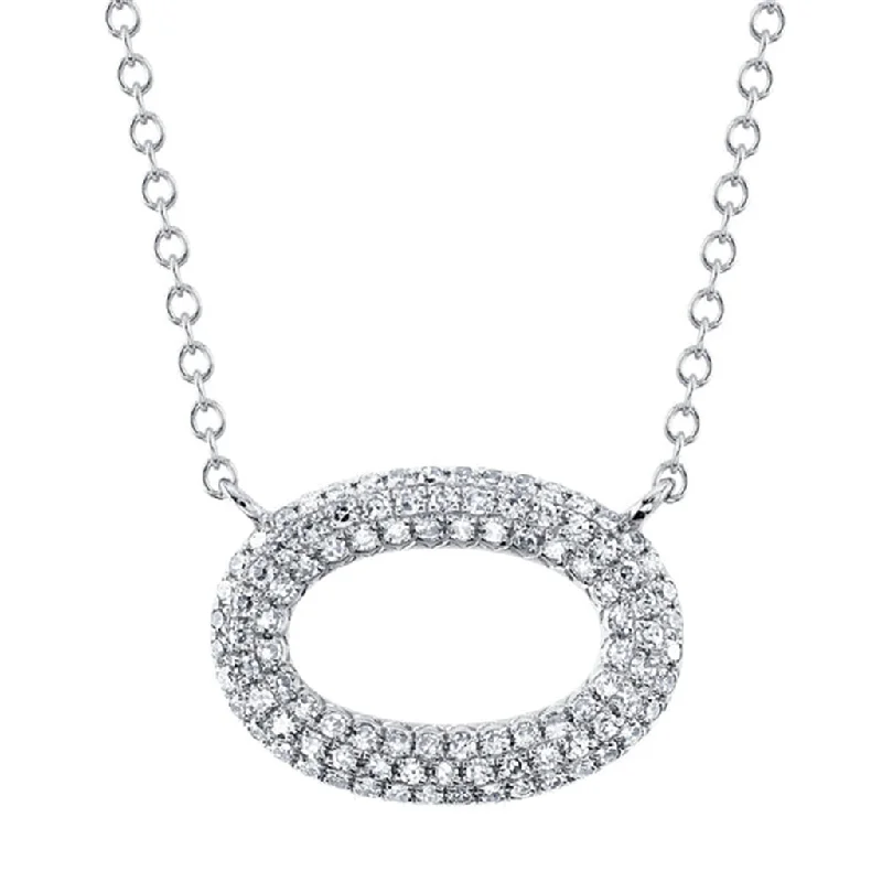 Matching necklace for women-14K White Gold 0.23ctw Diamond Cluster Oval Necklace by Shy Creation