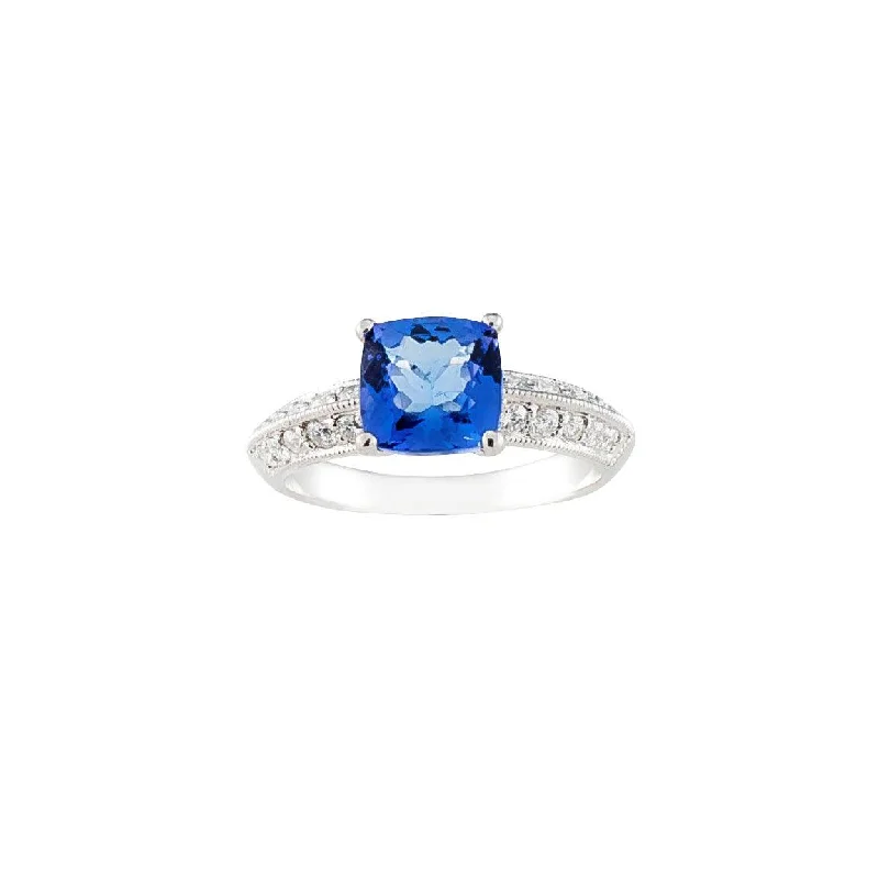 Art deco engagement rings for women-18 kt White Gold Cushion cut Tanzanite and Diamonds Ring