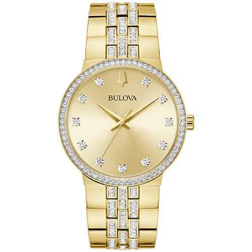 Silver wristwatches-Bulova  Box Set Bul Crystal Mens Stainless Steel