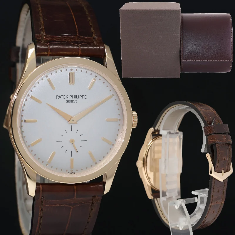 Minimalist wristwatches-MINT Patek Philippe 5196R 37mm Rose Gold Calatrava Brown Leather Watch Box