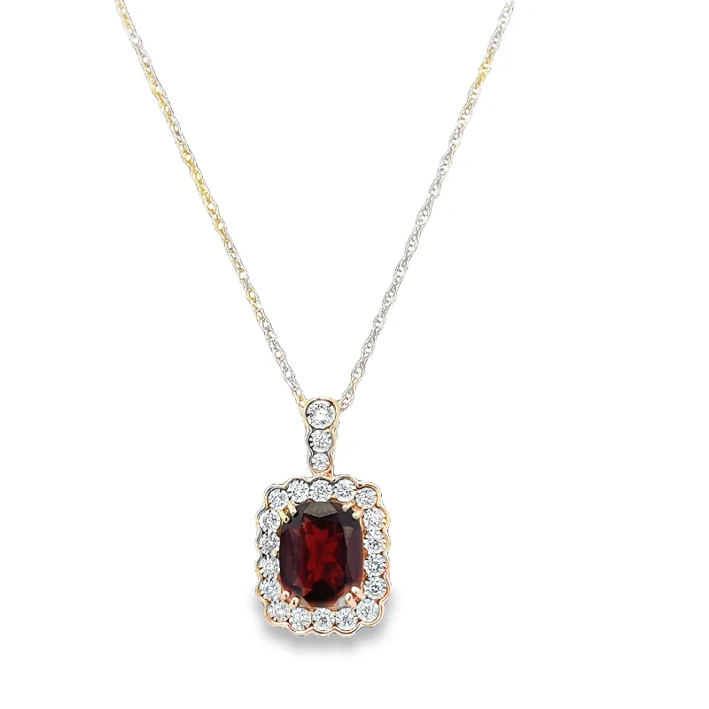 Choker necklace for women-Garnet and Diamond Pendant in Yellow Gold