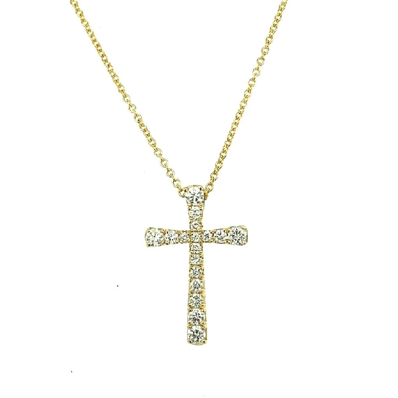 Casual necklace for women-14K Yellow Gold 0.19ctw Round Diamond Cross Necklace