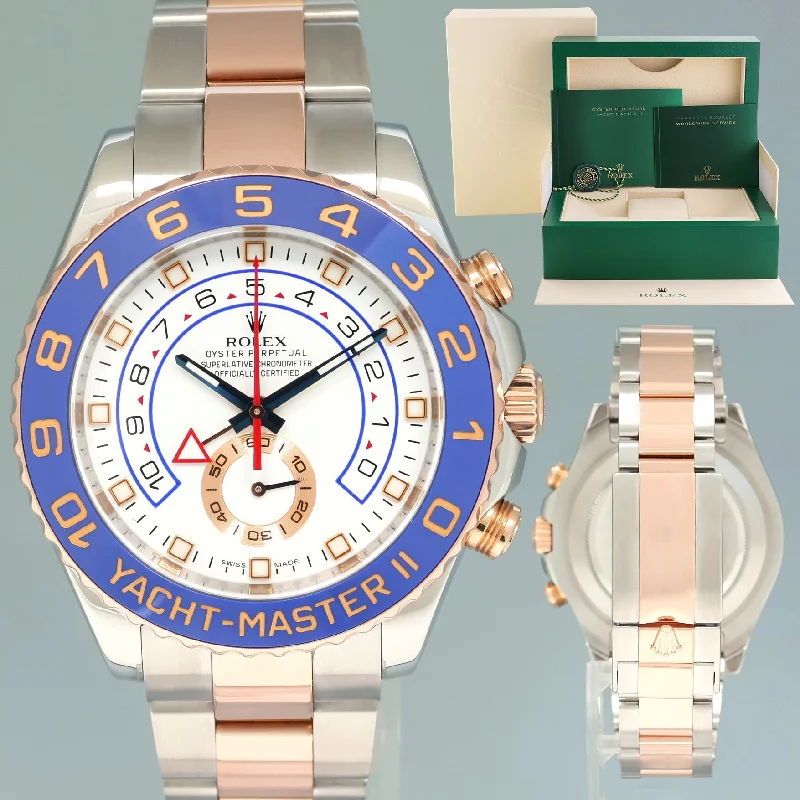 Rose gold wristwatches-MINT Rolex Yacht-Master II 116681 Steel Everose Gold Blue hands 44mm Watch Box