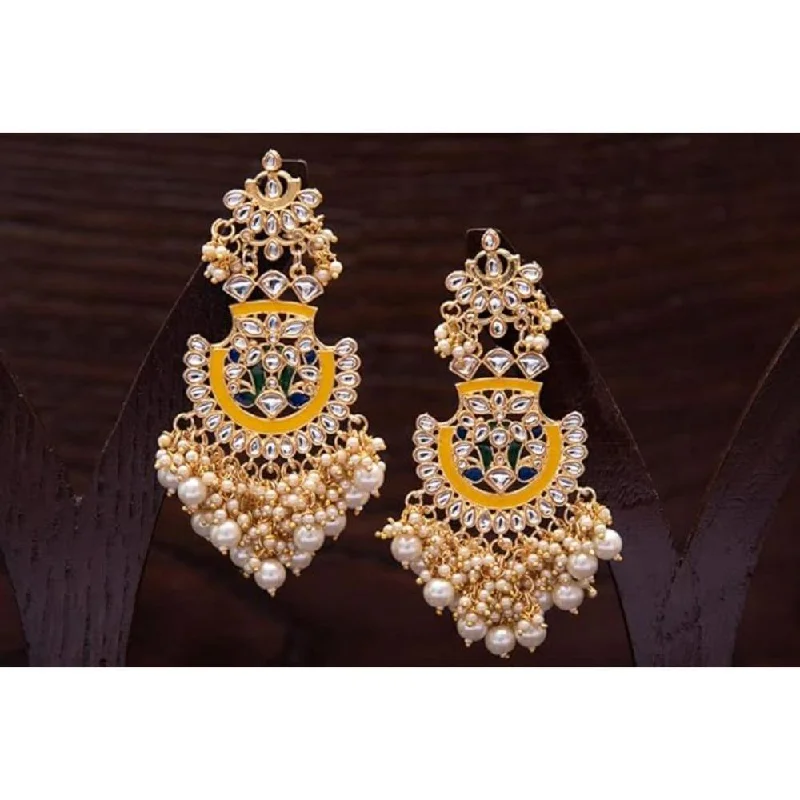 Floral earrings for women-Etnico Gold Plated Traditional Meenakari Kundan & Pearl Dangler Earrings for Women (E3008Y)