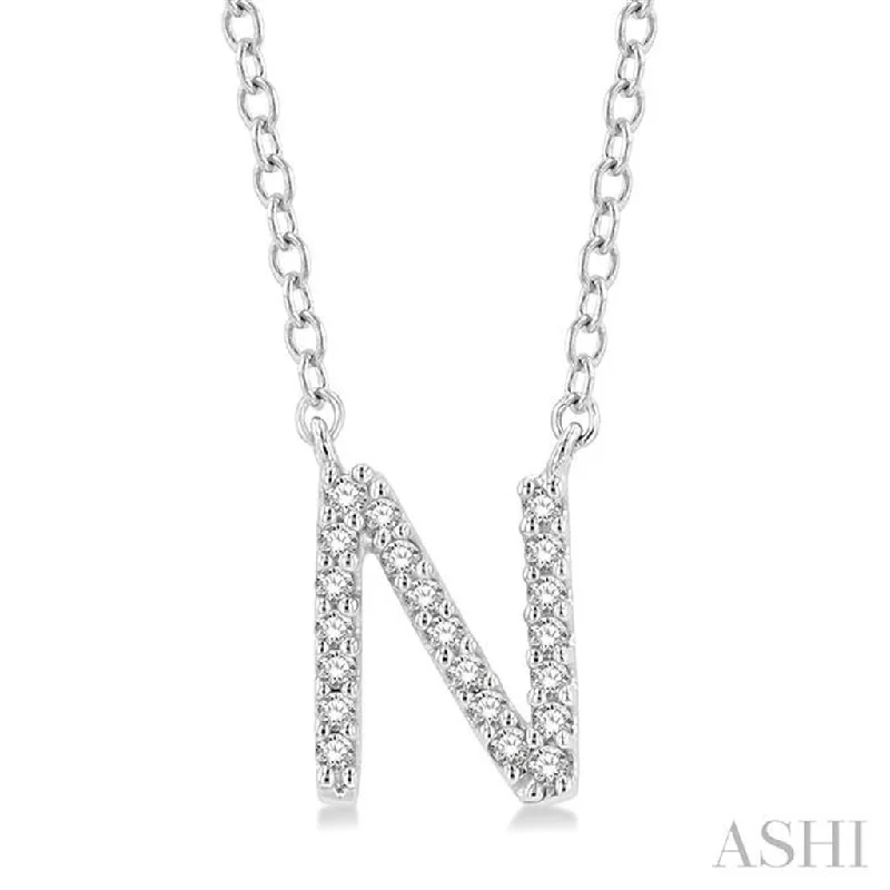 Classic silver necklace for women-10K White Gold 0.07ctw Diamond Letter "N" Necklace