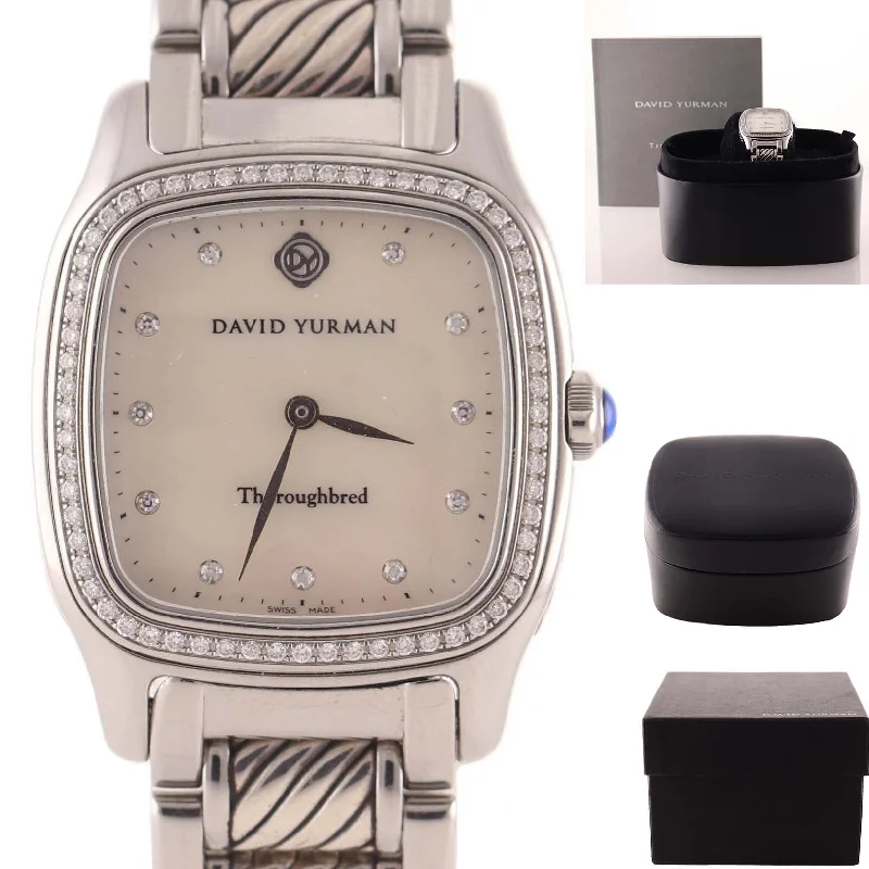 Military style wristwatches-Ladies David Yurman Steel Thoroughbred MOP Quartz 32mm Watch T303-SST