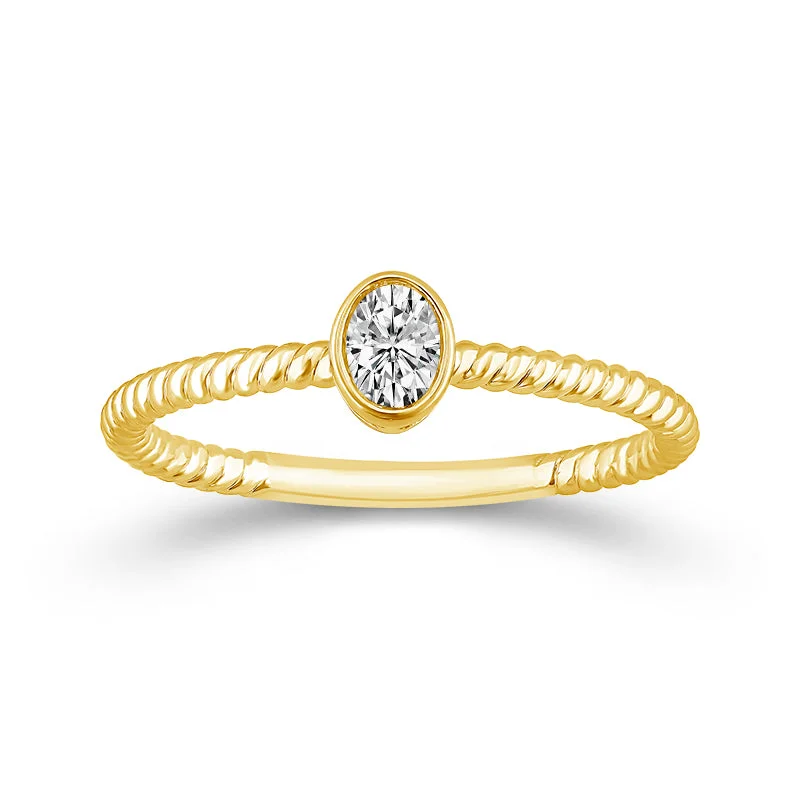 Engagement rings for proposal for women-1/6 Carat Oval Bezel Set Diamond Solitaire Ring in 10 Karat Yellow Gold