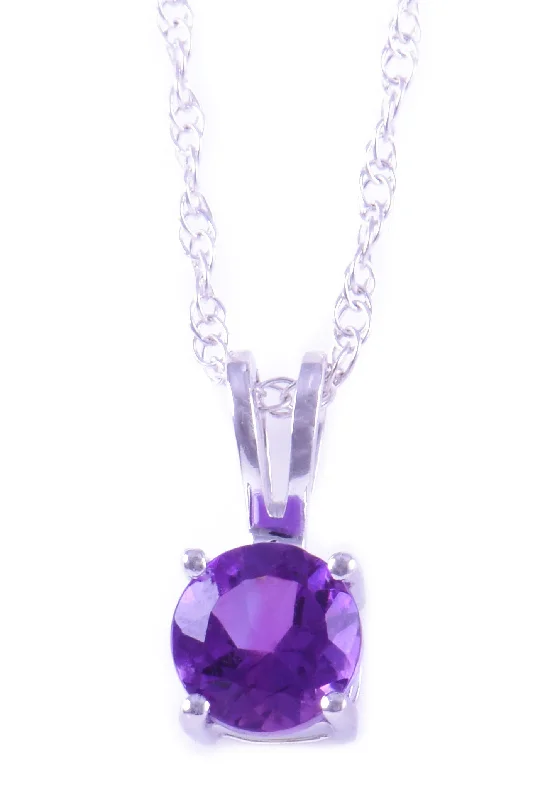 Diamond pendant necklace for women-14K White Gold 5mm Amethyst Solitaire Necklace