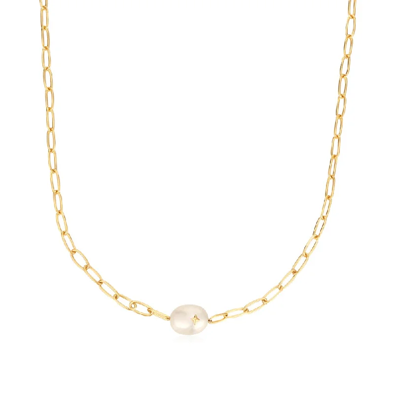 Stylish necklace for women-Gold Plated Freshwater Pearl Sparkle Solitaire Necklace by Ania Haie