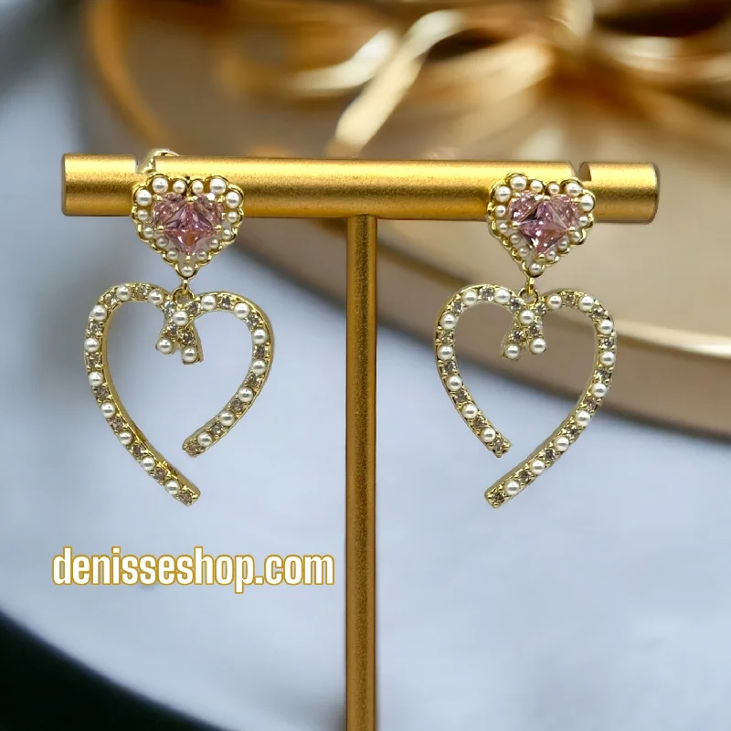 Heart-shaped earrings for women-14k Heart Pink Stone Earrings E259