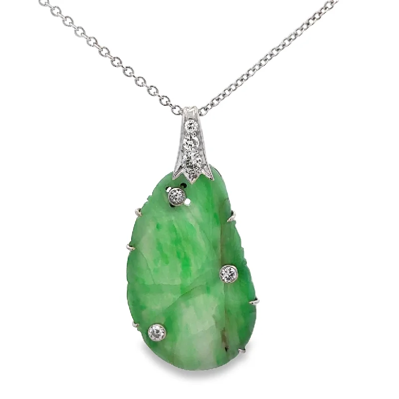 Casual necklace for women-Antique Art Deco Jadeite and Diamond Pendant in Platinum