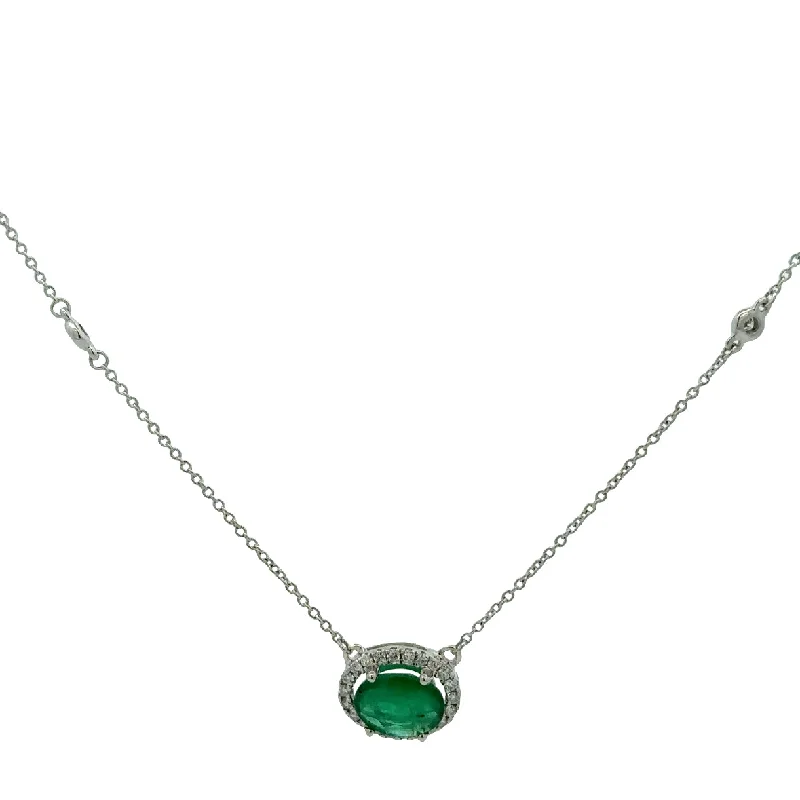 Delicate necklace for women-Emerald and Diamond Station Necklace in White Gold