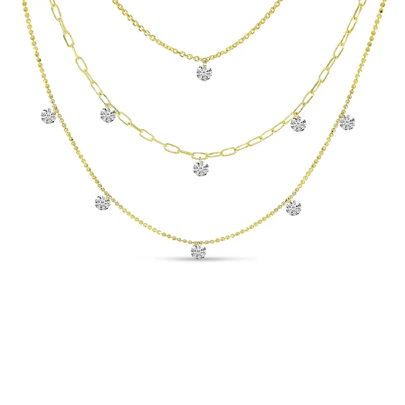 Collar necklace for women-14K Yellow Gold 0.95ctw Diamond Triple Strand Station Necklace by Brevani