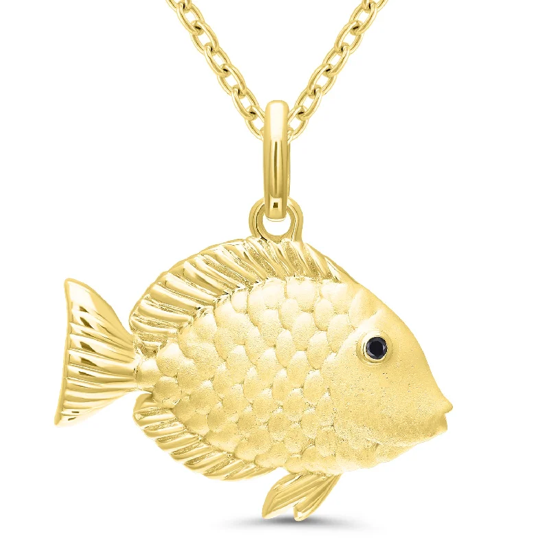 Delicate necklace for women-Yellow Gold Plated Black Diamond Fish Necklace