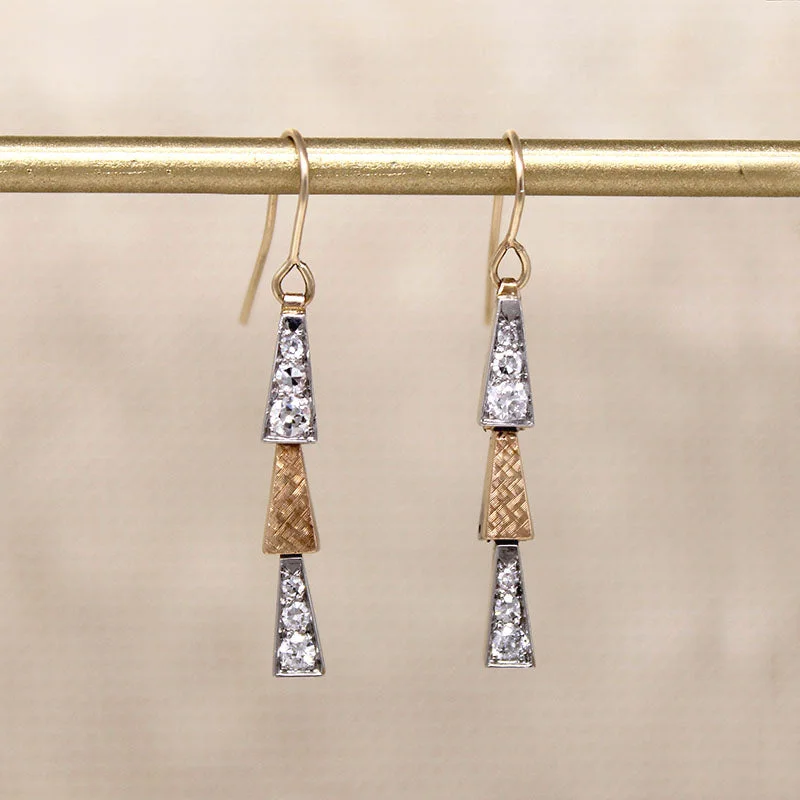 Bohemian earrings for women-Two-Tone Gold & Diamond Slinky Retro Earrings