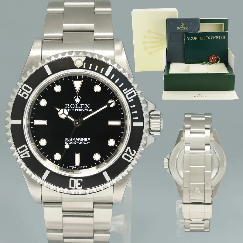 Solar-powered wristwatches-MINT 2000 Rolex Submariner No-Date 2 Line Dial 14060M Steel Black 40mm Watch Box