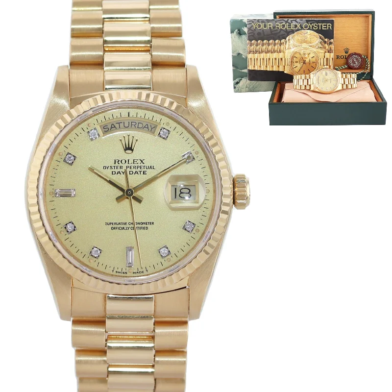 Sports wristwatches-MINT Rolex President Day Date Champagne Diamond 18038 Quick Set Yellow Gold Watch