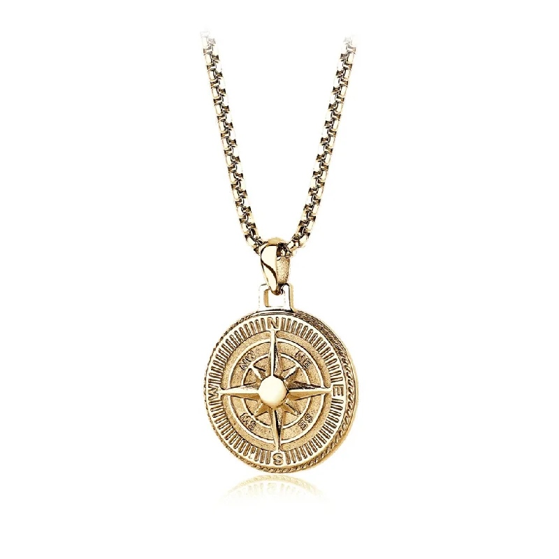 Custom name necklace for women-Stainless Steel Yellow Gold Plated Compass Pendant Men's Necklace