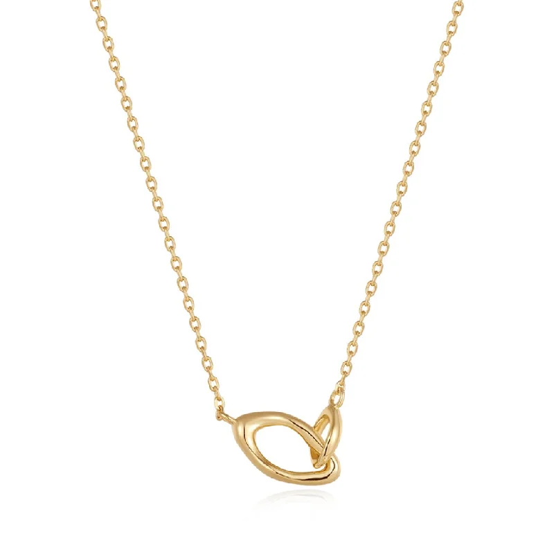 Sapphire necklace for women-14K Yellow Gold Plated Wave Link Necklace by Ania Haie