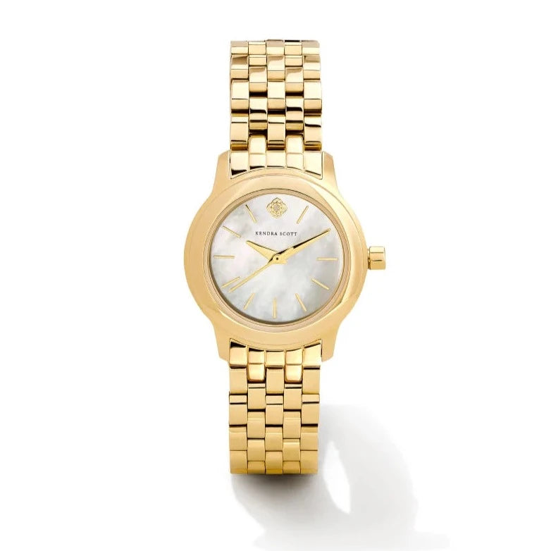 Vintage wristwatches-Kendra Scott | Alex Gold Tone Stainless Steel 28mm Watch in Ivory Mother-of-Pearl