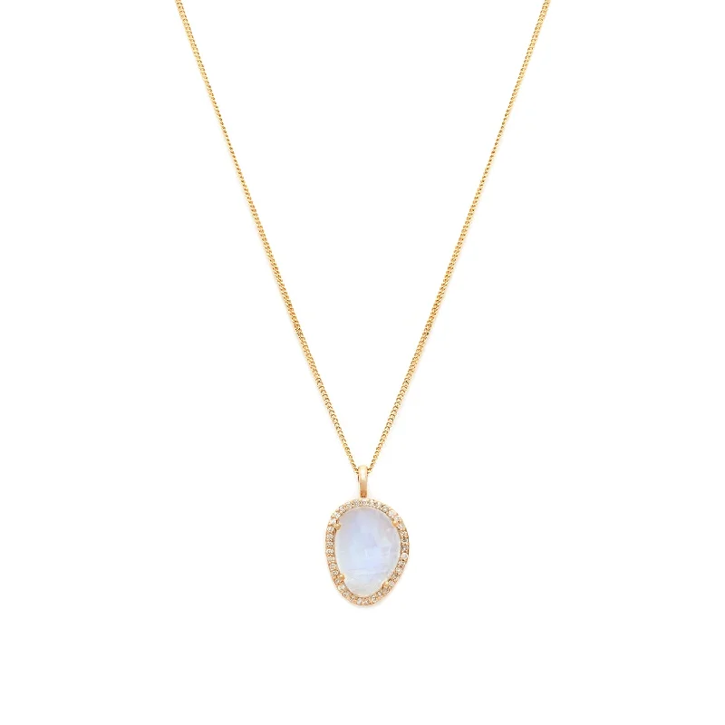 Boho necklace for women-Etereo Necklace | 14k Gold, Moonstone & Diamond