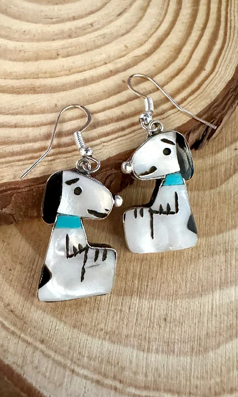 Classic hoop earrings for women-SNOOPY Shenel Comosona Zuni Toons Multi- Stone Inlay Dangle Earrings