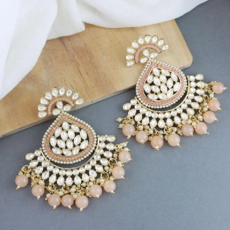 Classic earrings for women-Etnico Gold Plated Traditional Handcrafted Kundan Earrings Adorned with Pearls for Women and Girls (E3015) (Peach)