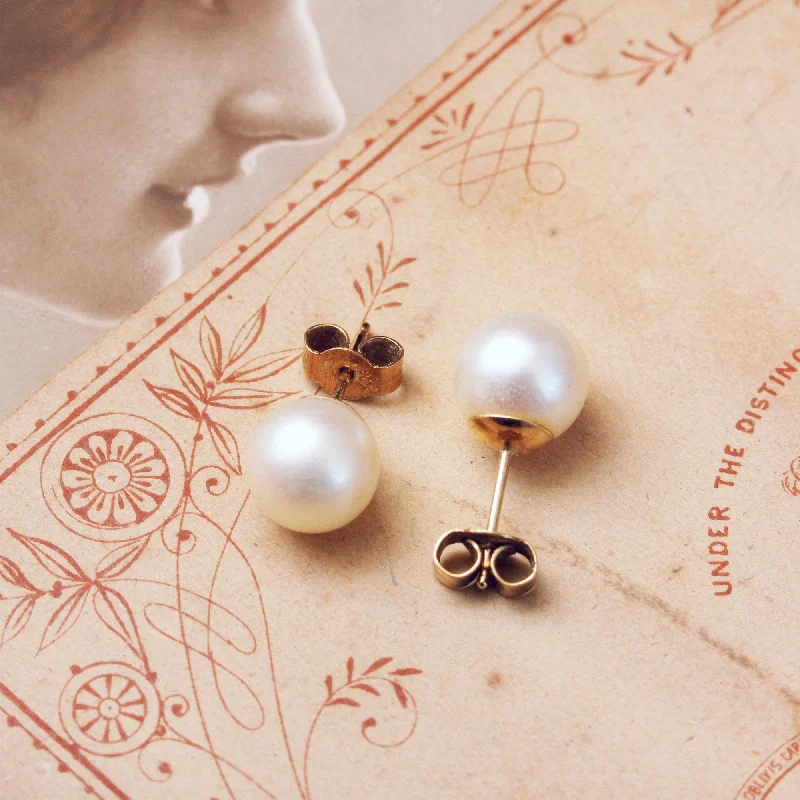 Unique earrings for women-Vintage Saltwater Cultured Pearl Stud Earrings