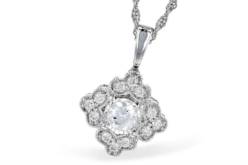 Simple pendant necklace for women-14K White Gold 0.15ctw Diamond Vintage Inspired Necklace by Allison Kaufman