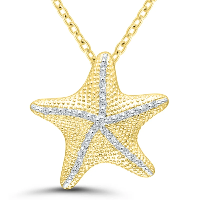 Classic pendant necklace for women-Gold Plated 0.10ctw Diamond Starfish Necklace