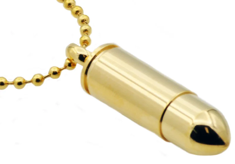 Unique necklace for women-Mens Gold Stainless Steel Bullet Pendant Necklace