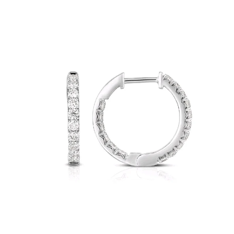 Engagement rings for petite hands for women-Inside Out Diamond Hoops, .75 Inch, .70 Carat, 14K White Gold