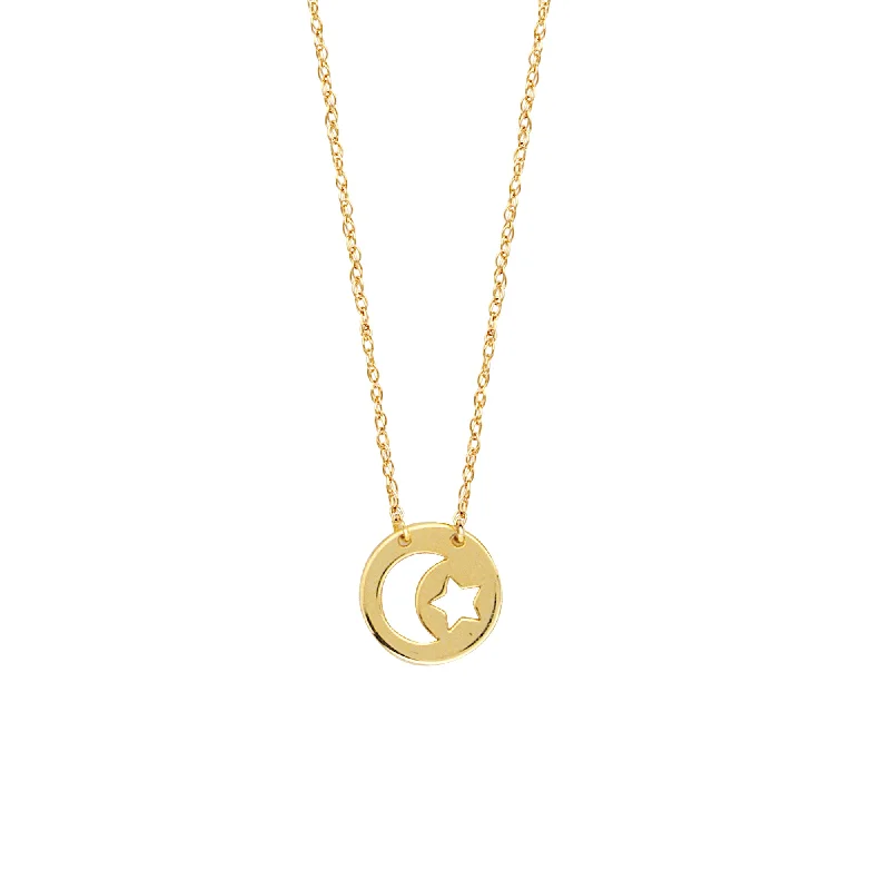 Romantic love necklace for women-14K Yellow Gold Moon & Star Necklace by Midas Chain