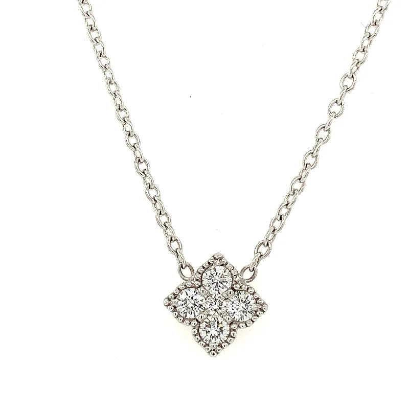 Romantic love necklace for women-Quatrefoil Diamond Necklace in White Gold