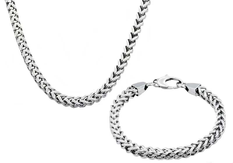 Chain necklace for women-Mens 8mm Stainless Steel Franco Link Chain Set