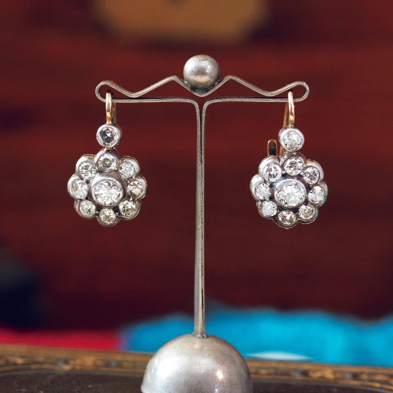 Freshwater pearl earrings for women-Stupendous Dazzlin' Antique Diamond Rosette Earrings