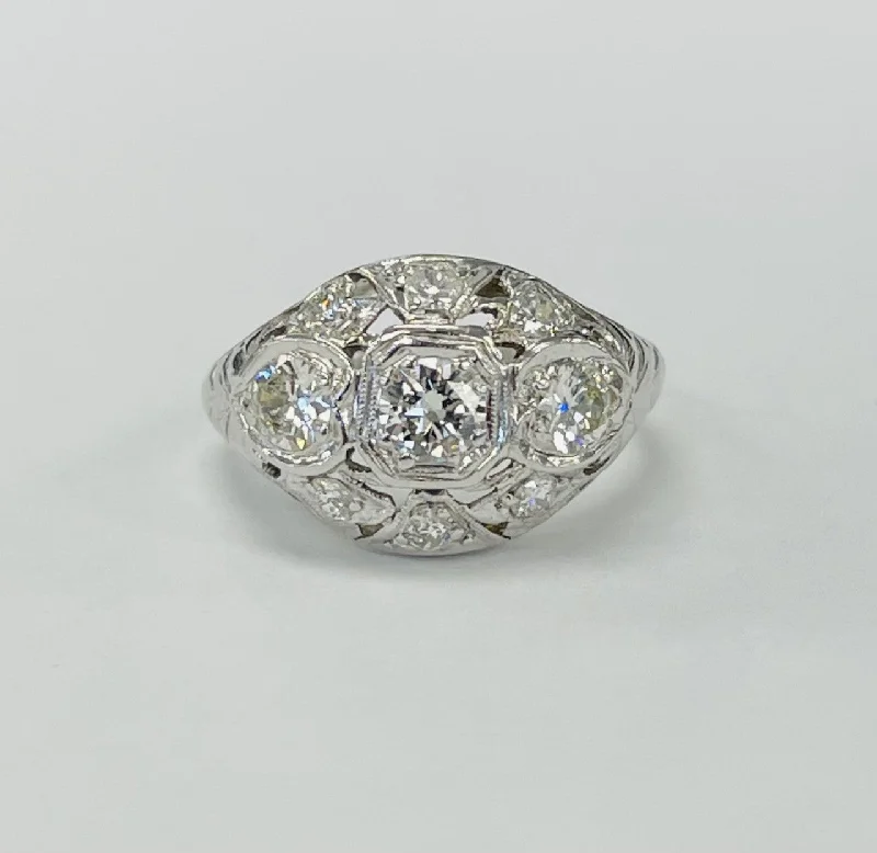 Luxury diamond engagement rings for women-Vintage Platinum Diamond Cocktail Ring