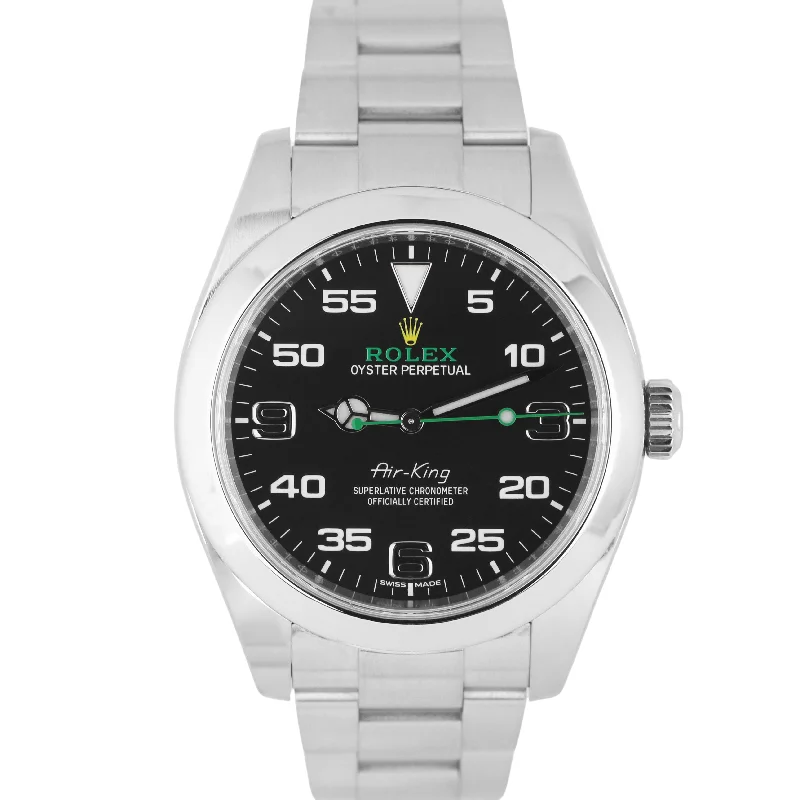 Sports wristwatches with stopwatch function-Rolex Air-King PAPERS Stainless Steel Green Black 40mm Oyster 116900 Watch BOX