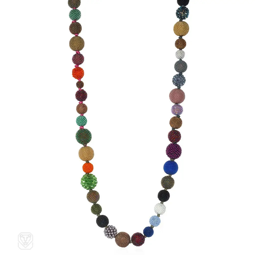 Rose gold necklace for women-A long multi-colored hand-beaded ball necklace comprising 52...