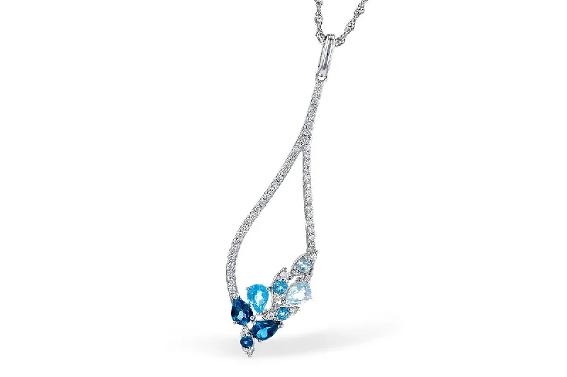 Silver necklace for women-14K White Gold 1.05ctw Blue Topaz & Diamond Open Teardrop Necklace by Allison Kaufman