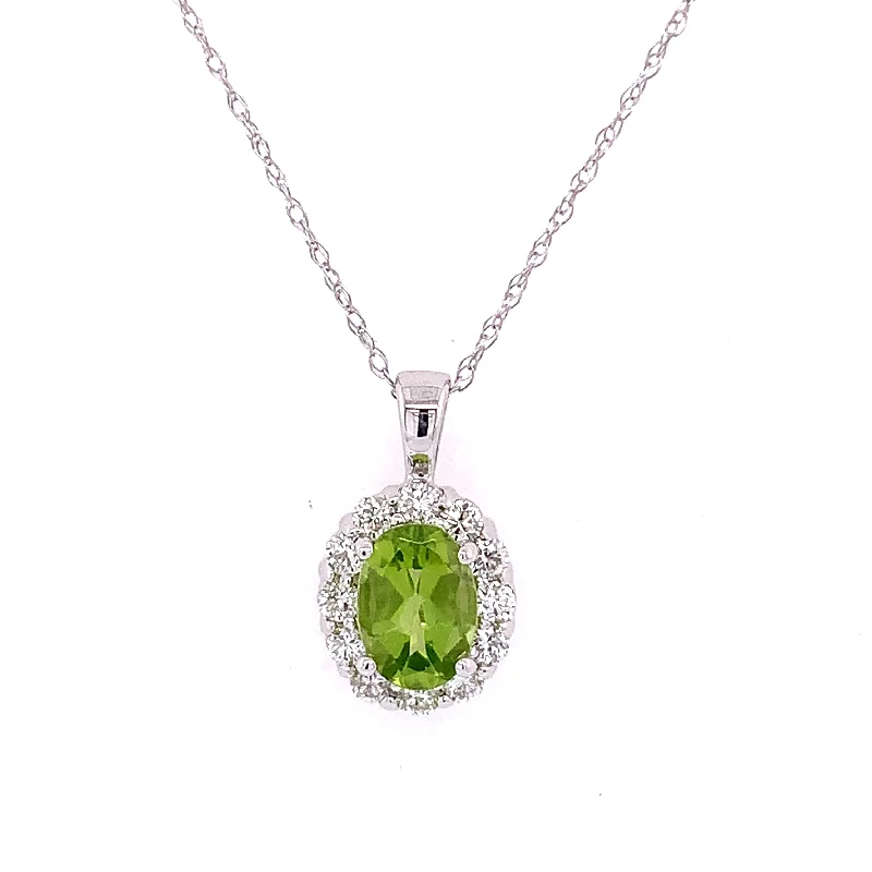 Layered necklace for women-Peridot and Diamond Pendant in White Gold