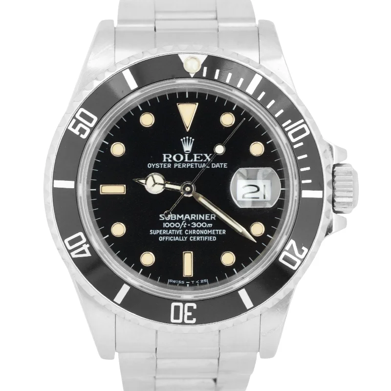 Fashionable wristwatches for women-1987 Rolex Submariner Date Patina 40mm TRIPLE ZERO Steel Oyster Watch 168000