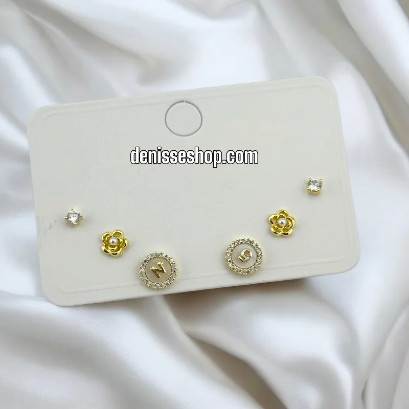 Vintage-inspired earrings for women-14K N5 THREE Earrings SET E765