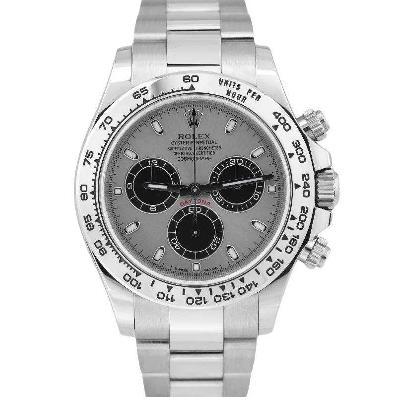 Waterproof sports wristwatches-MINT 2022 Rolex Daytona Cosmograph Silver GHOST Black 18K White Gold 116509 BOX