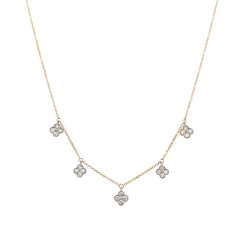 Birthday gift necklace for women-14K Two Tone Gold 0.37ctw Round Diamond Drop Station Necklace